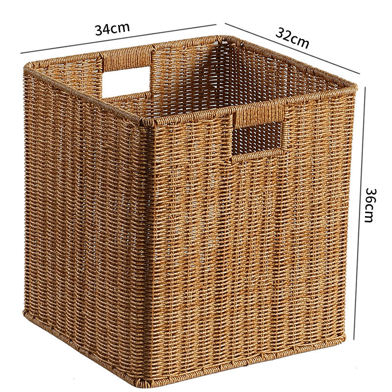 Handwoven Rectangular Storage Basket with Cutout Handles Bowlift