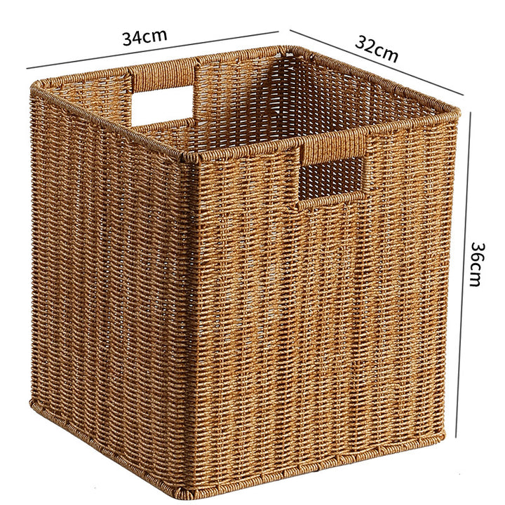 Handwoven Rectangular Storage Basket with Cutout Handles Bowlift