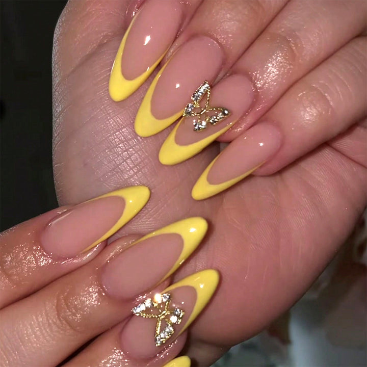 Glamorous Stiletto Press-On Nails with Butterfly Accents Bowlift