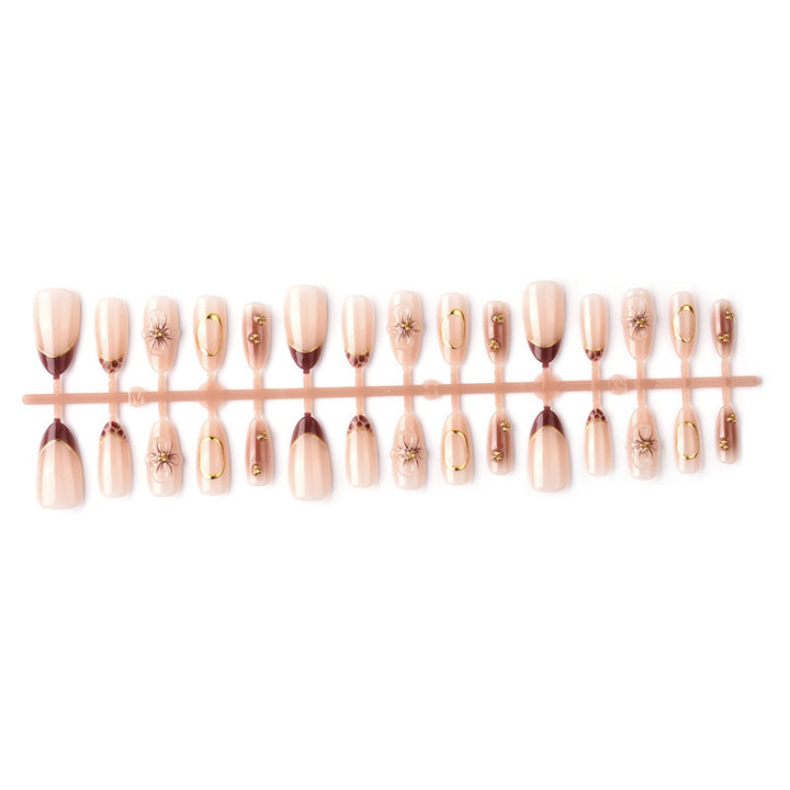 Artificial Nail Set with Floral and Elegant Gold Decorations Bowlift