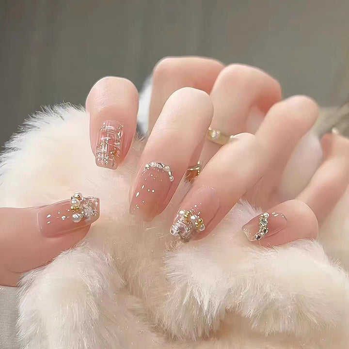 Decorative Long Stiletto Press-On Nails with Silver Accents Bowlift
