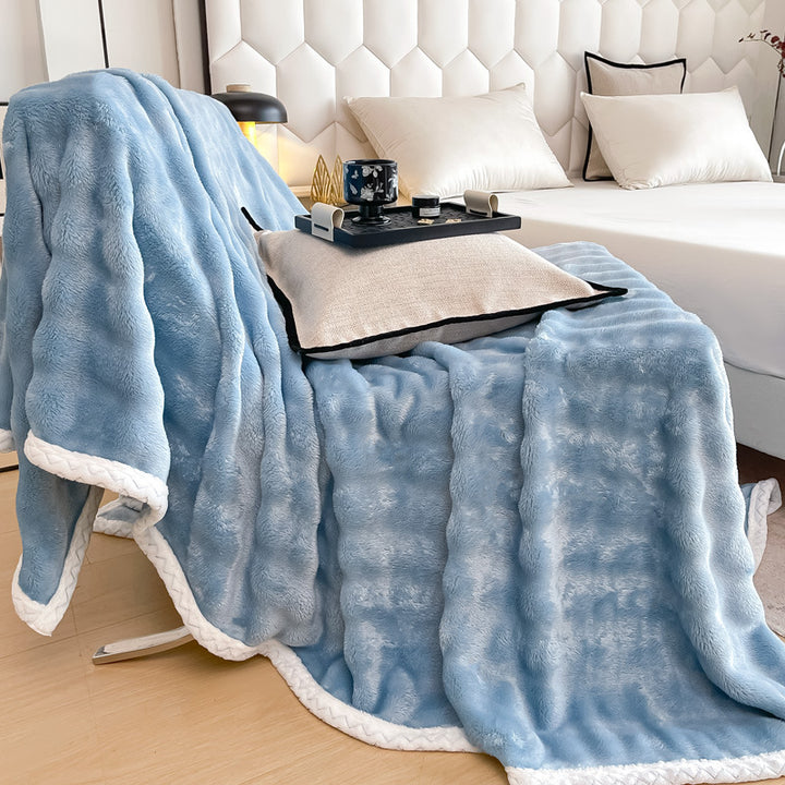 Plush Waffle-Textured Faux Fur Throw Blanket with Sherpa Backing Bowlift