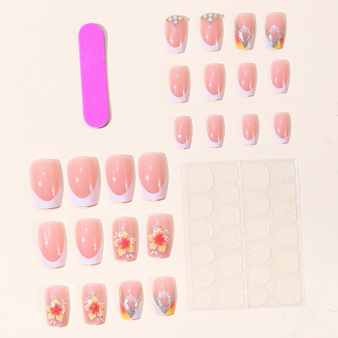 Elegant Floral French Tip Nail Art Bowlift