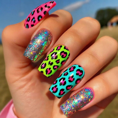 Colorful art nail creation with leopard motif Bowlift