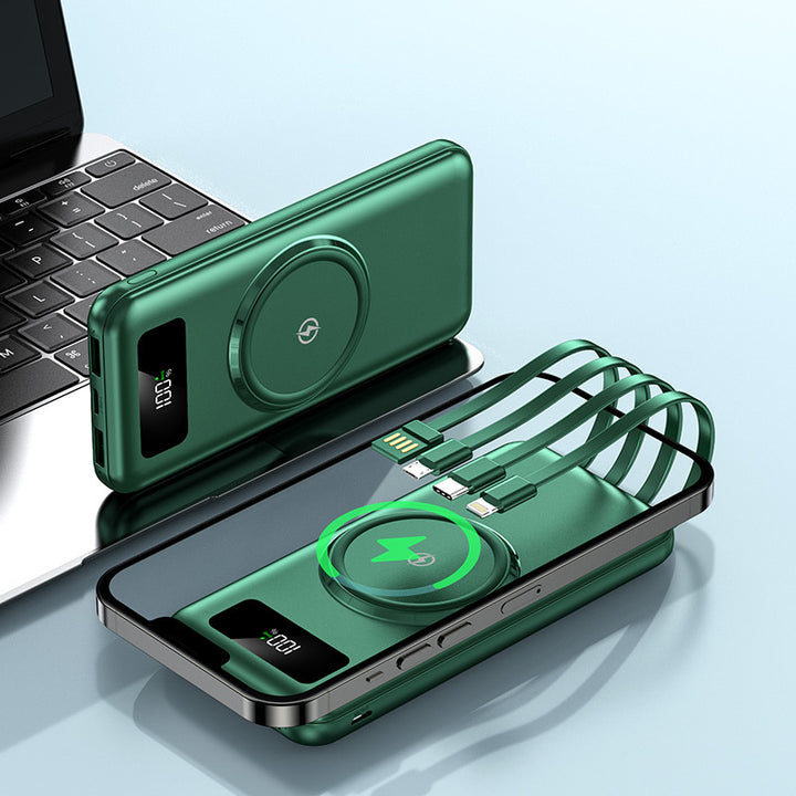Portable power bank with integrated Qi charging function and digital display Bowlift