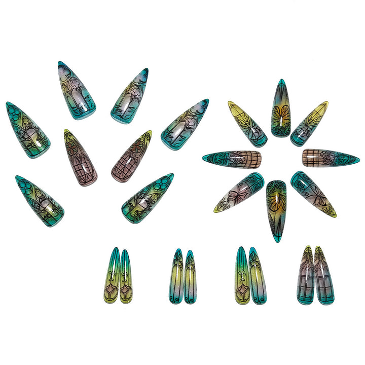 Artificial nails in elegant stiletto design with elaborate motifs Bowlift