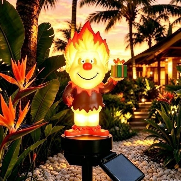 Solar-Powered Cartoon Flame Character Garden Stake Light With Acrylic Diffuser And Adjustable Ground Spike Bowlift