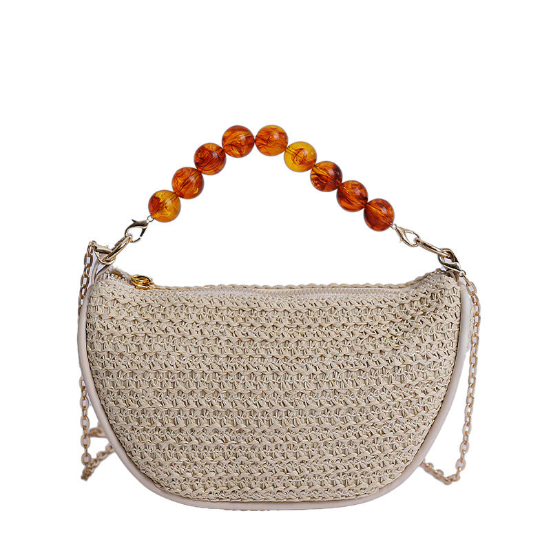 Stylish Woven Handbag with Beaded Handle Bowlift