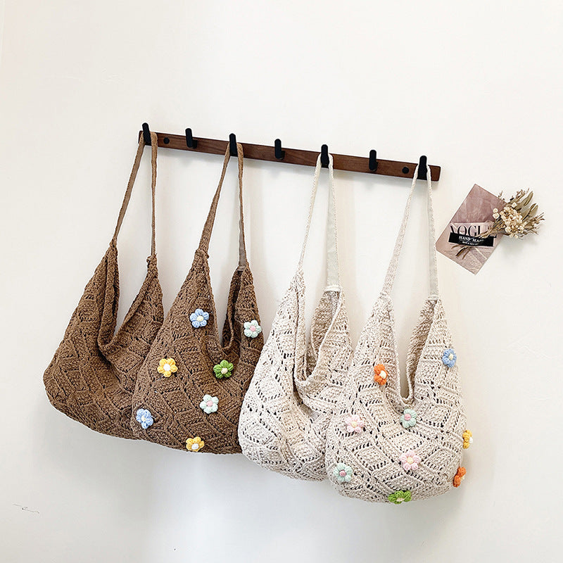 Floral Embellished Crochet Shoulder Bag Bowlift