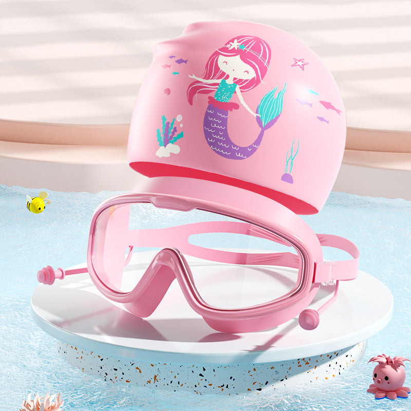 Kids Dinosaur-Themed Swim Mask and Cap Set Bowlift