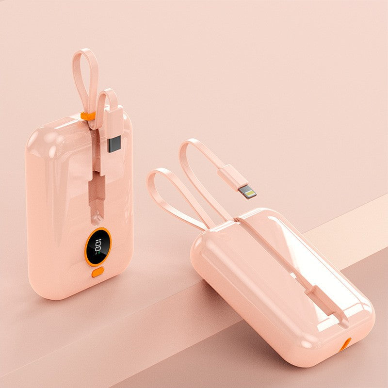 Portable Mini Power Bank with Integrated Charging Cable and Digital Display Bowlift