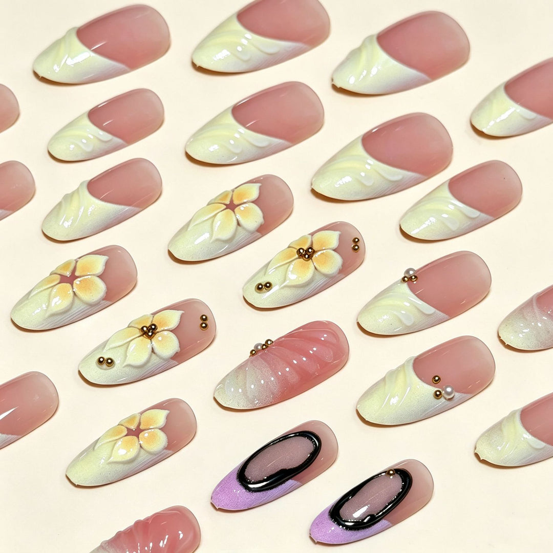 Artistic 3D Floral Press-On Nail Extensions Bowlift