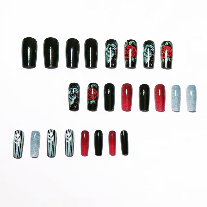 Elegant Artificial Nails with Noble Rose Design Bowlift
