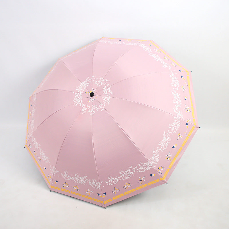Ladies Elegant Folding Umbrella with Floral Patterns Bowlift