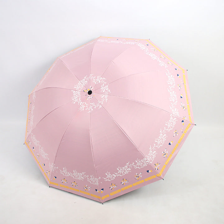 Ladies Elegant Folding Umbrella with Floral Patterns Bowlift