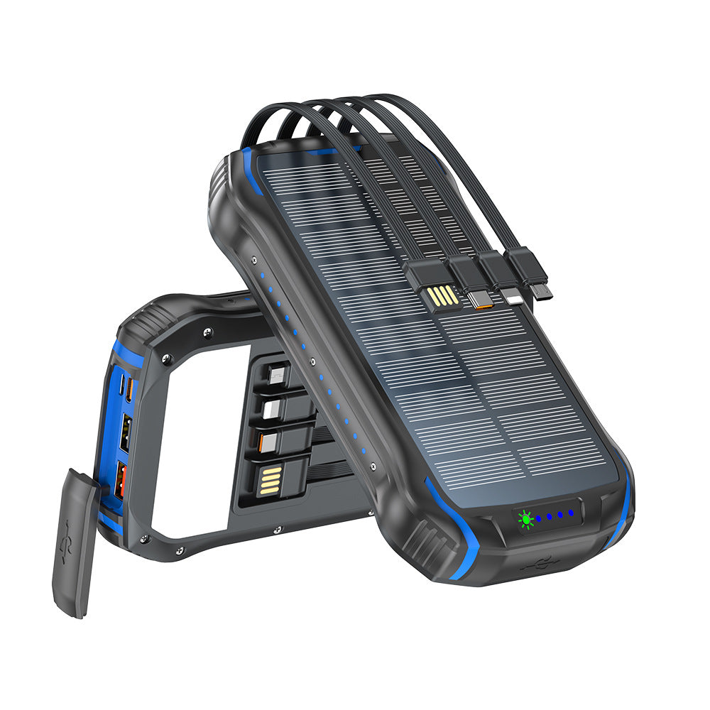 Portable solar power bank with multifunctional charging ports and robust housing Bowlift