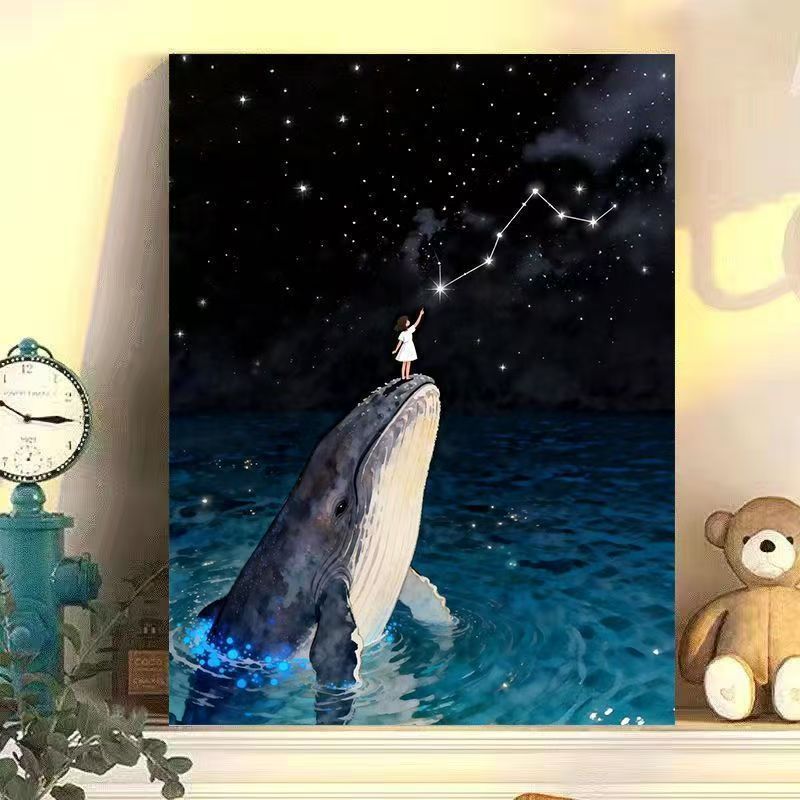 Dreamy Whale and Girl Canvas Artwork Bowlift