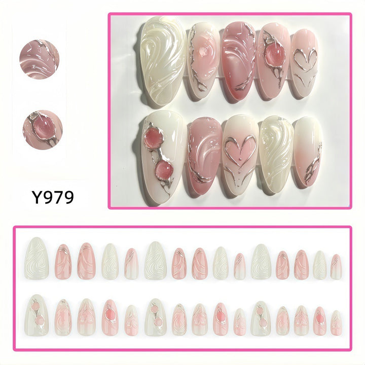 Elegant artificial nails with sophisticated heart and wave patterns Bowlift