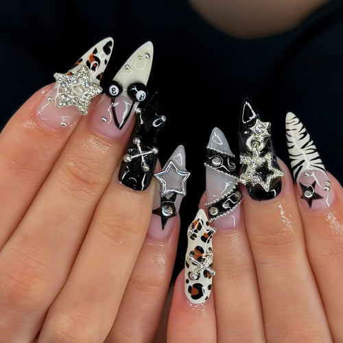 Decorative Press-On Nail Art Tips with Unique Accents Bowlift