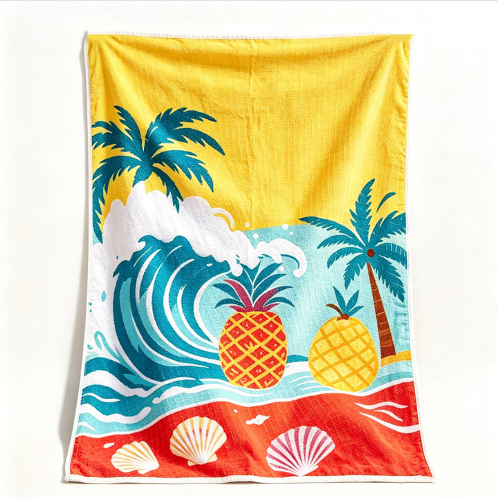 Beach blanket with tropical motif and high-quality waffle structure Bowlift