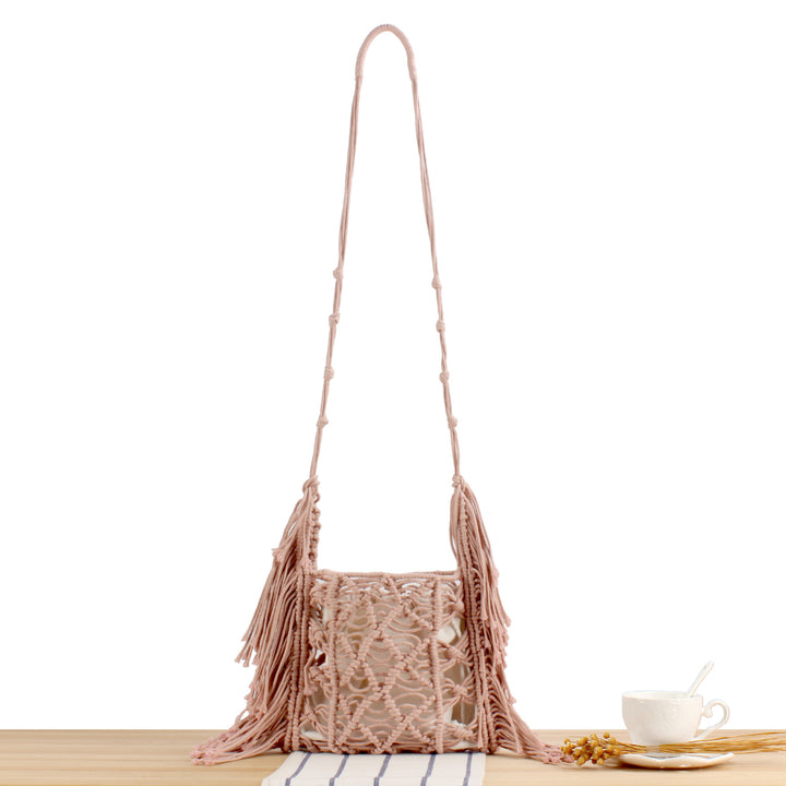 Creative Macrame Shoulder Bag with Fringe Bowlift