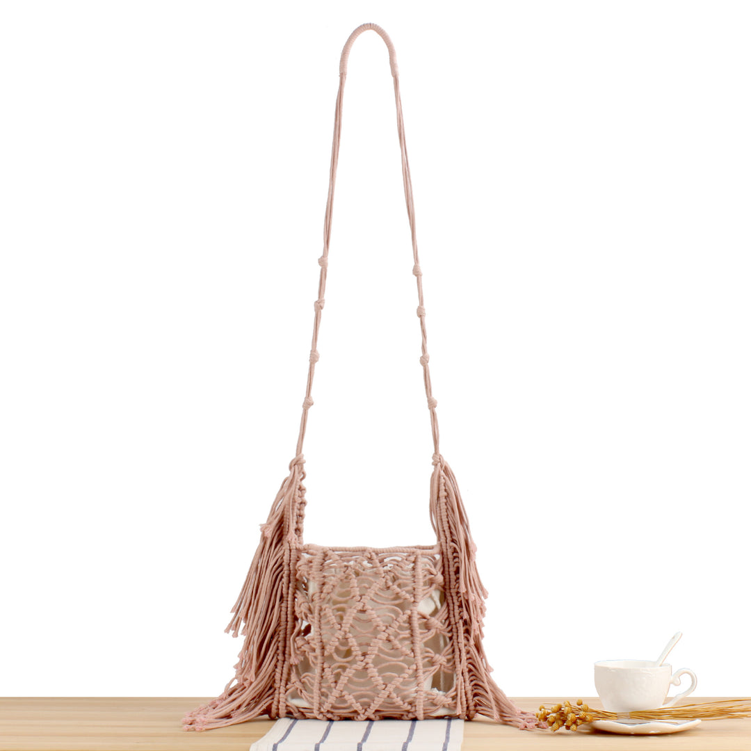 Handbag with Artistic Macramé Design Bowlift 1784182970