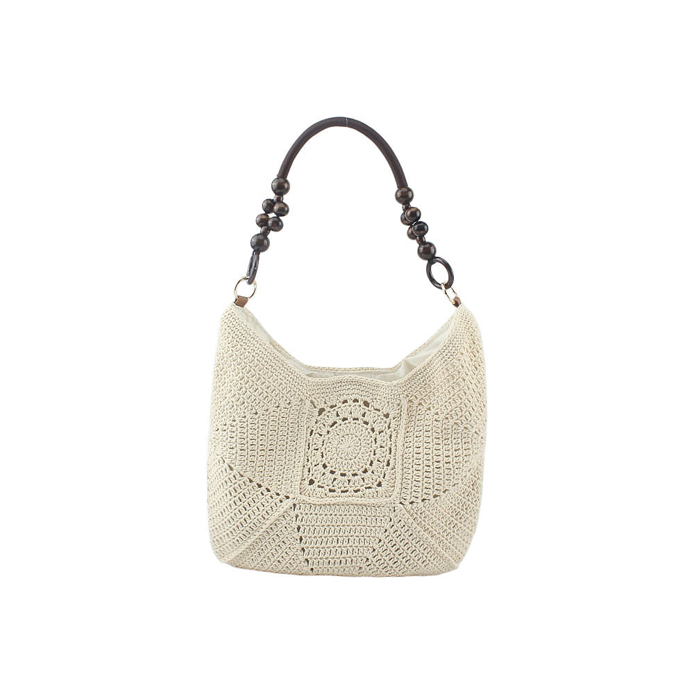 Crochet handbag with elegant wooden handles Bowlift