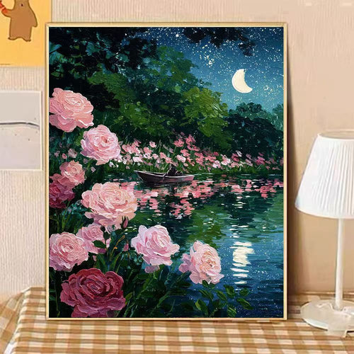 Scenic Night-time Floral Landscape Canvas Art Bowlift