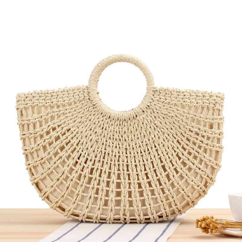 Filigree Bast shoulder bag with round wooden handles Bowlift