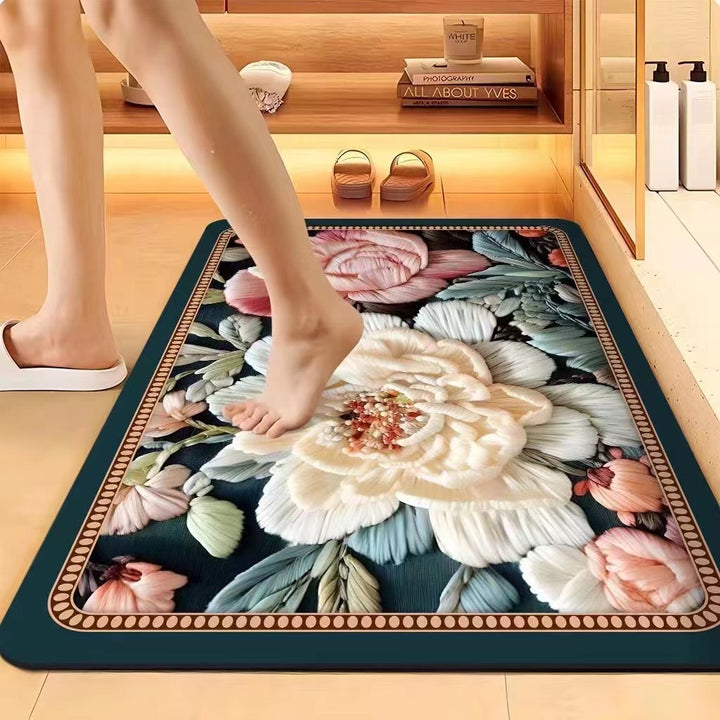 Floral-Embossed Memory Foam Bath Mat Bowlift