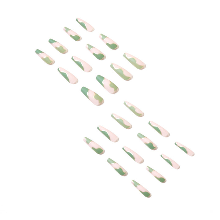 Artful Gel Nails with Elegant Wave Design and Gold Accents Bowlift