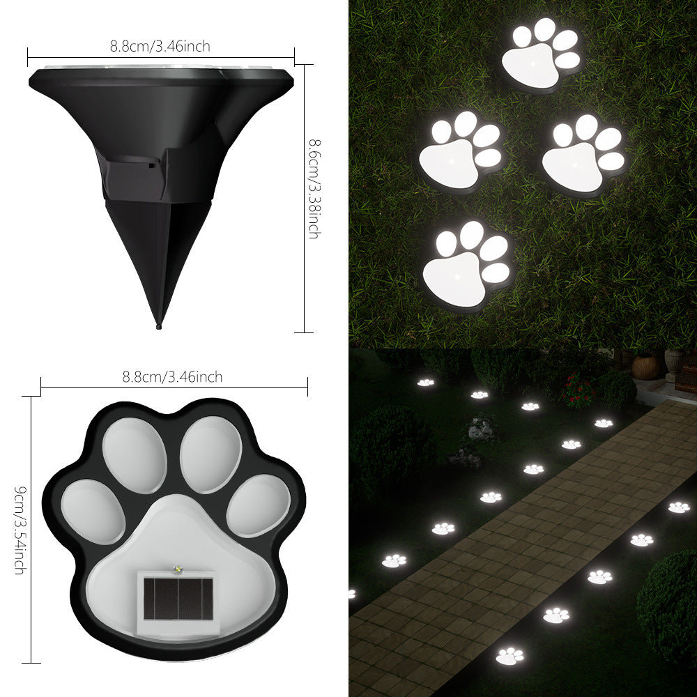 Paw Print Solar Garden Pathway Stake Lights With Integrated Panel And Ground Spike Mount Bowlift