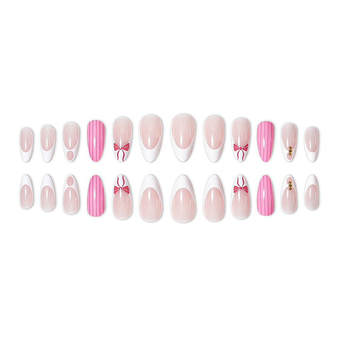 Artistic French Tip Press-On Nails with Bow Accents Bowlift