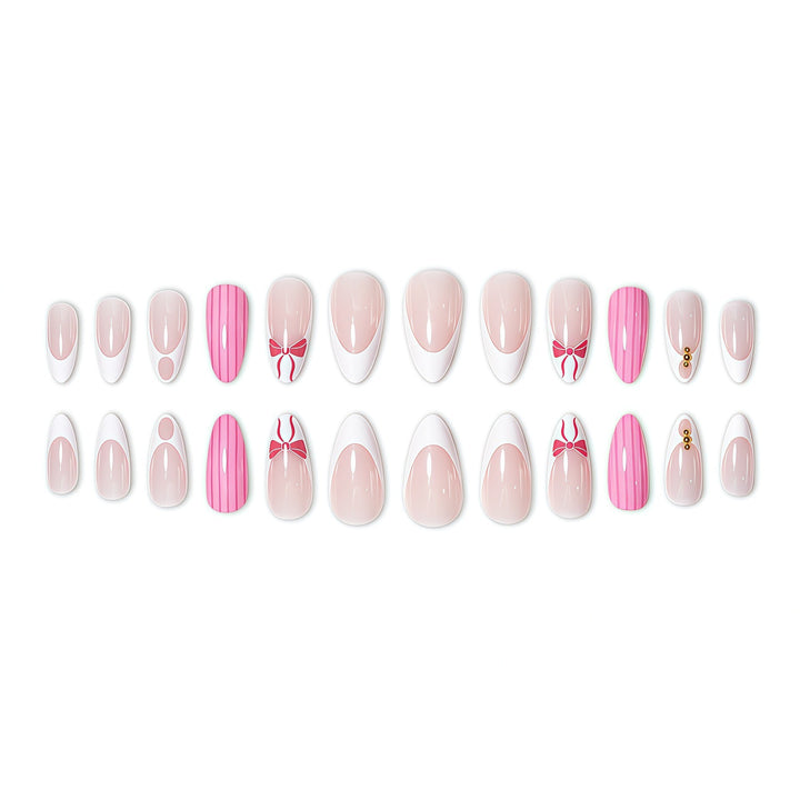 Artistic French Tip Press-On Nails with Bow Accents Bowlift
