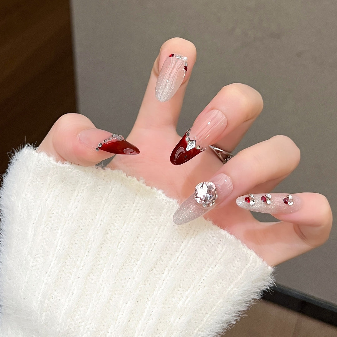 Artistic Gem-Accented Press-On Nail Extensions Bowlift