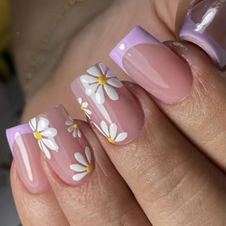 Floral French Tip Press-On Nails Bowlift