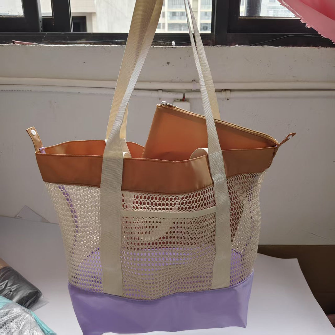 Airy Beach Bag with Large Storage and Mesh Design Bowlift
