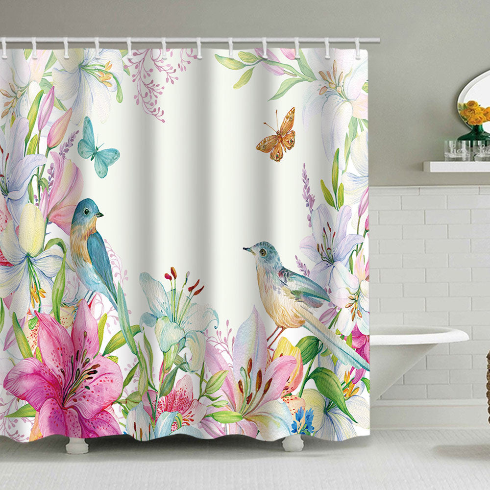 Floral Lavender Pattern Shower Curtain Bowlift