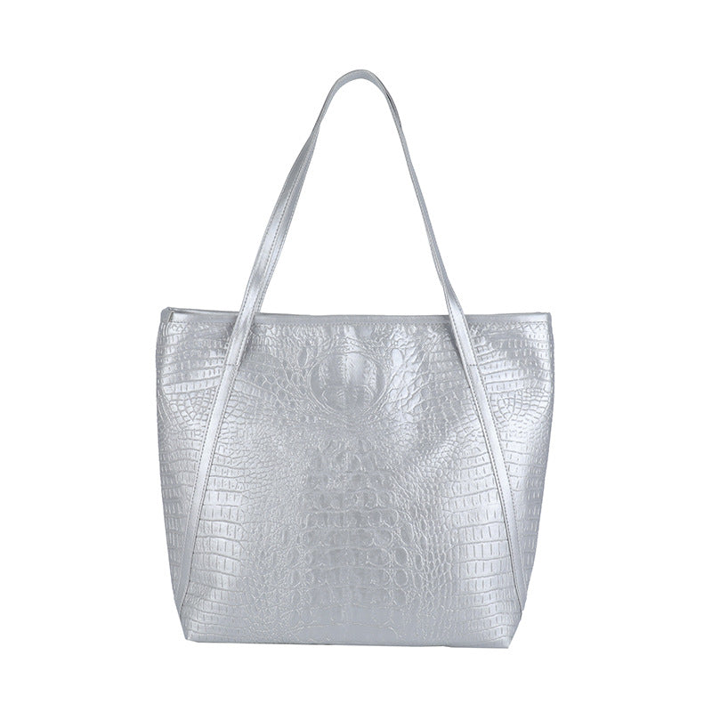 Crocodile-Embossed Leather Tote Bag Bowlift