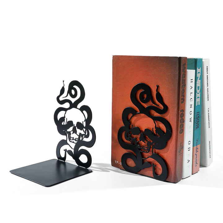 Artistic Skull and Snake Decorative Bookends