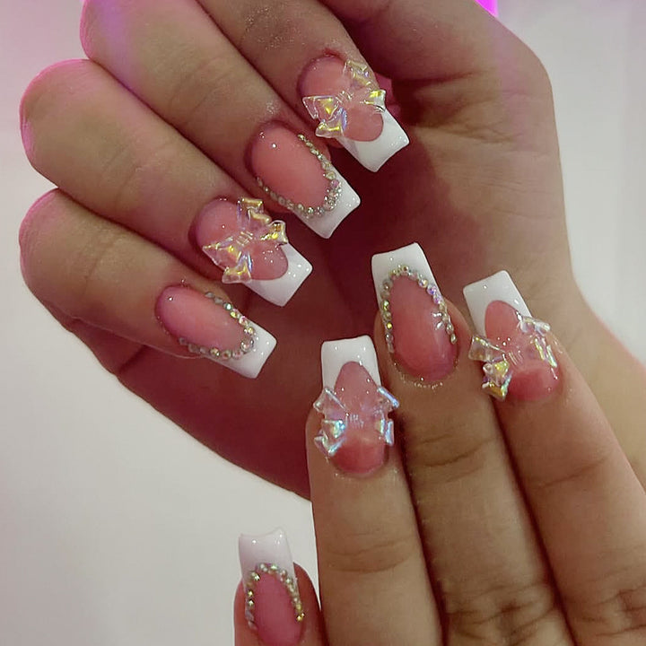Elegant 3D French Tip Nail Extensions Bowlift