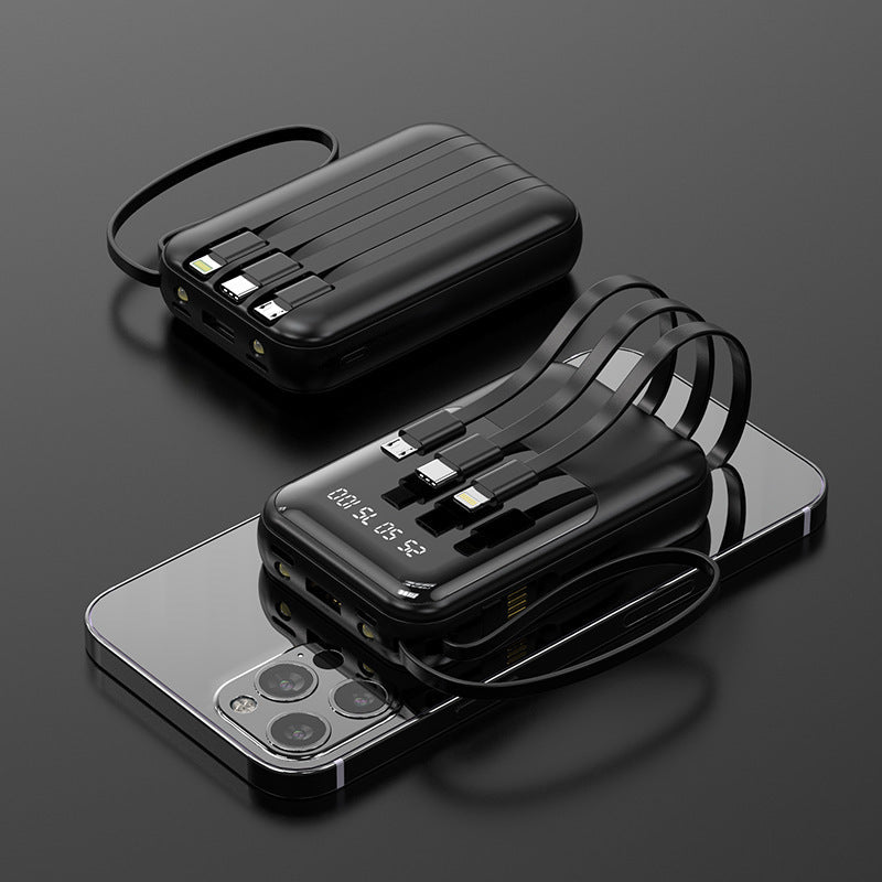 Portable power bank with integrated multifunctional cable system and digital display Bowlift