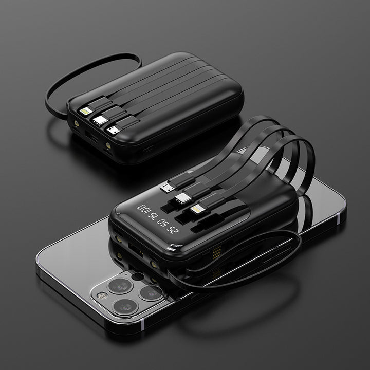Portable power bank with integrated multifunctional cable system and digital display Bowlift