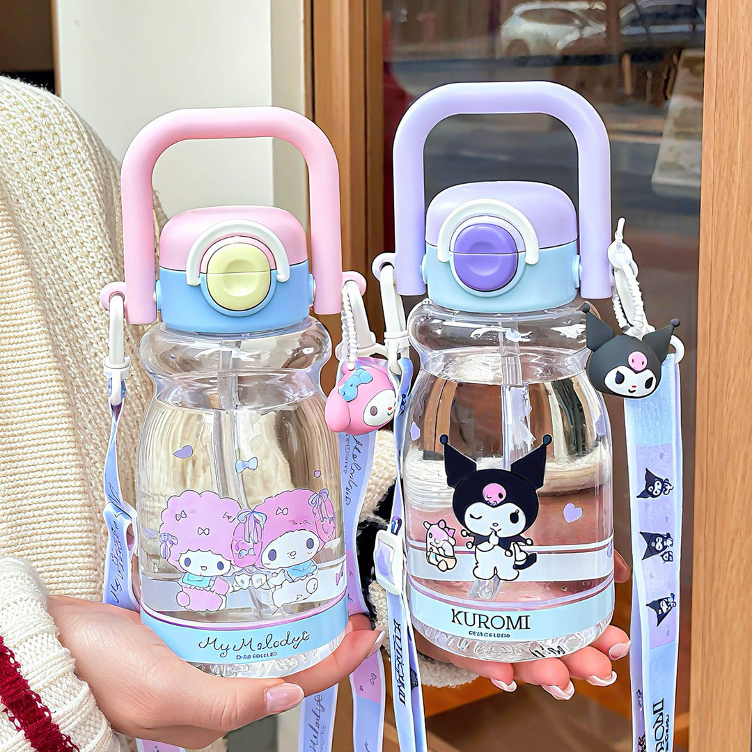 Women's water bottle with high-quality silicone carrying handle and playful character design Bowlift