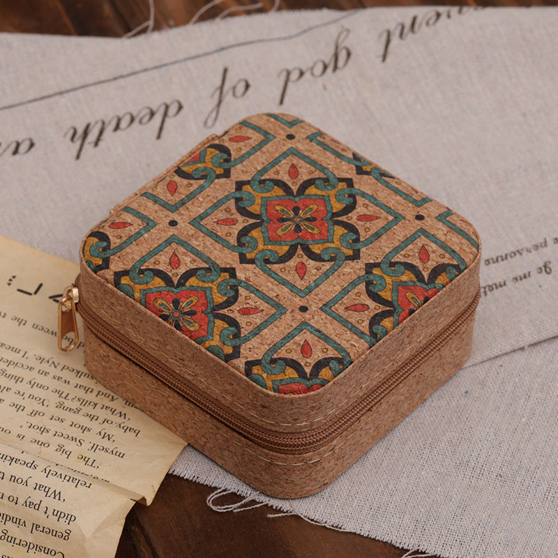 Compact Floral Cork Jewelry Travel Organizer Case Bowlift