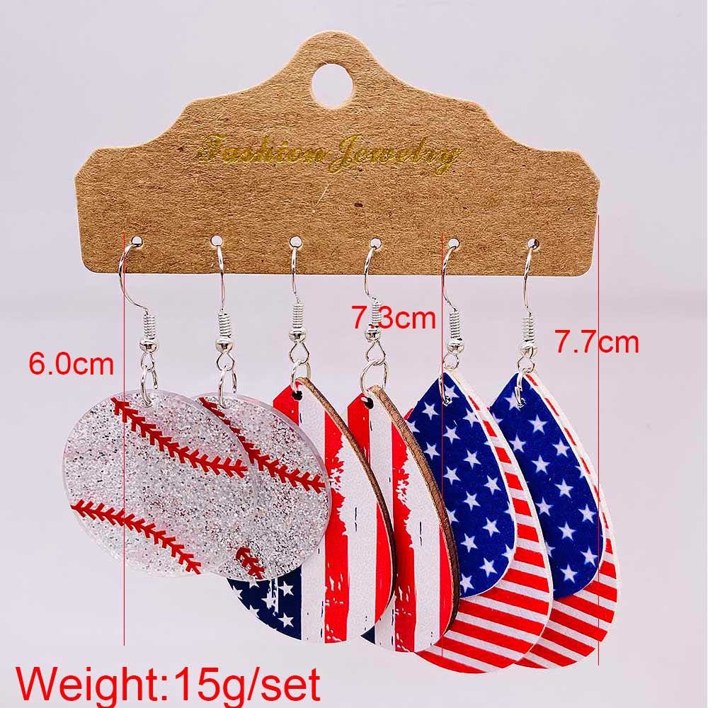 Women's nan set lightweight statement drop earrings made of wood-acrylic with hook closure and star-stripe motif Bowlift