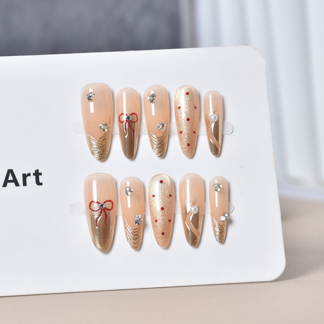 Elegant Rhinestone-Embellished Press-On Nail Art Set Bowlift