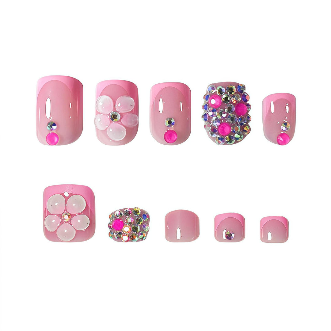 Floral Artistry Press-On Nails with Gemstone Accents Bowlift
