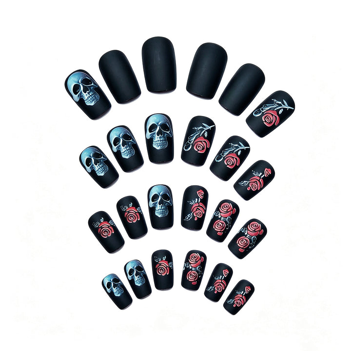 Gothic Skull and Rose Nail Art Bowlift