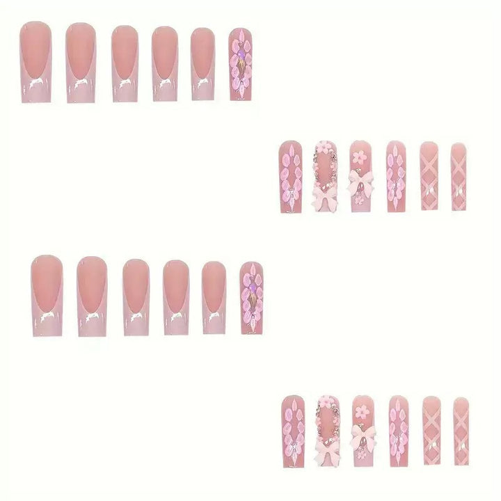 3D Floral Embellished Long Nail Extensions Bowlift
